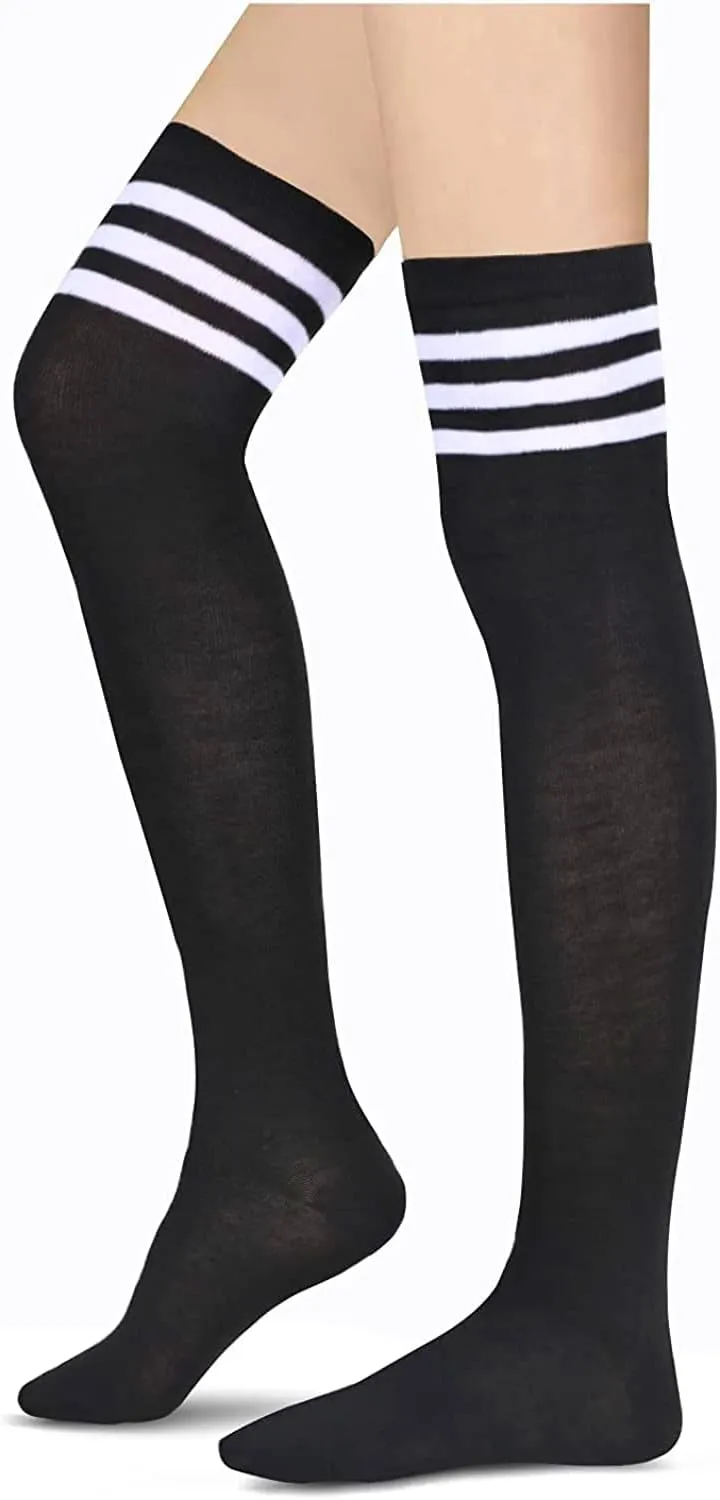 Striped Thigh High Socks - Christmas Over the Knee High Stockings for Teen Girls