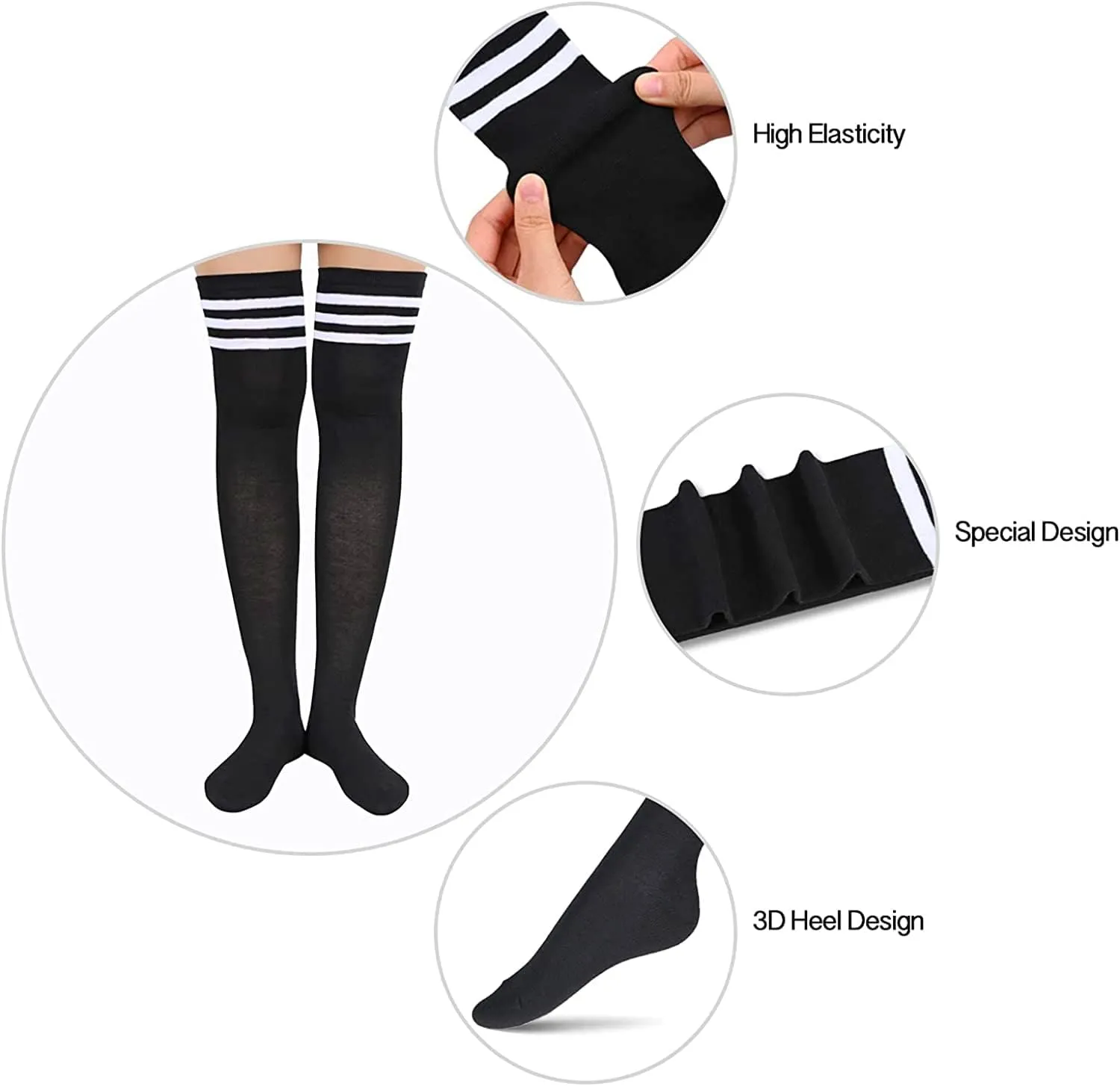 Striped Thigh High Socks - Christmas Over the Knee High Stockings for Teen Girls