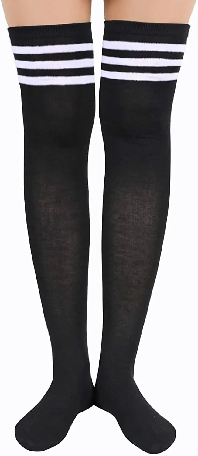 Striped Thigh High Socks - Christmas Over the Knee High Stockings for Teen Girls