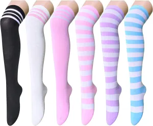 Striped Thigh High Socks - Christmas Over the Knee High Stockings for Teen Girls