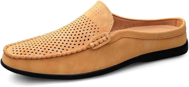 Summer Half Shoes for Men Slip-On Loafers Leather Casual Flats Breathable