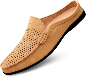 Summer Half Shoes for Men Slip-On Loafers Leather Casual Flats Breathable