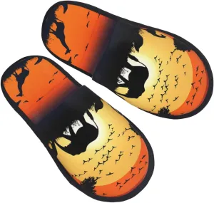 Sunset animals silhouette Furry House Slippers for Women Men Soft Fuzzy Slippers Indoor Casual Plush House Shoes