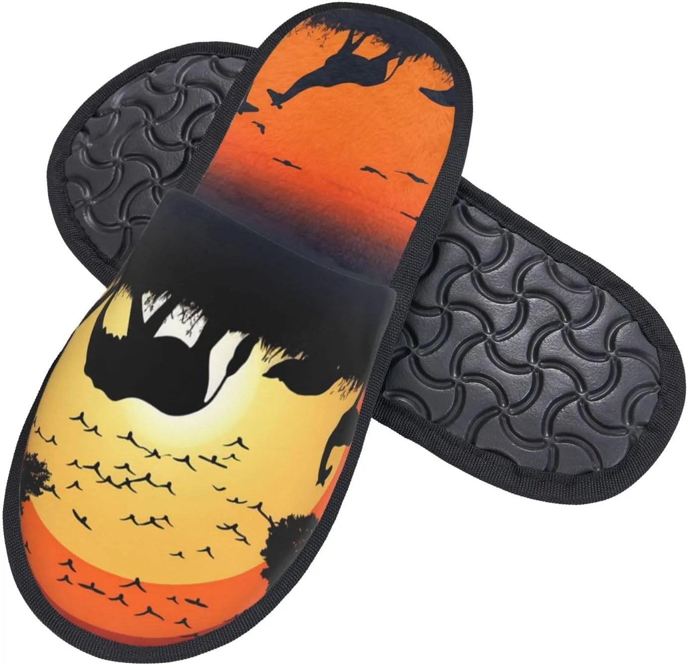 Sunset animals silhouette Furry House Slippers for Women Men Soft Fuzzy Slippers Indoor Casual Plush House Shoes