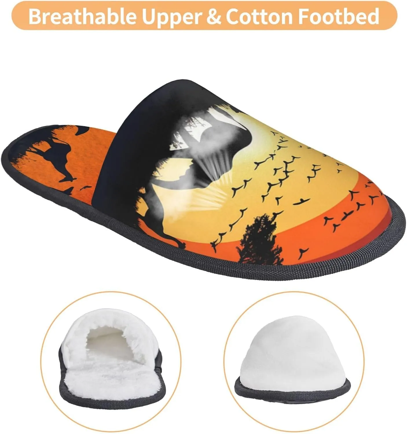 Sunset animals silhouette Furry House Slippers for Women Men Soft Fuzzy Slippers Indoor Casual Plush House Shoes