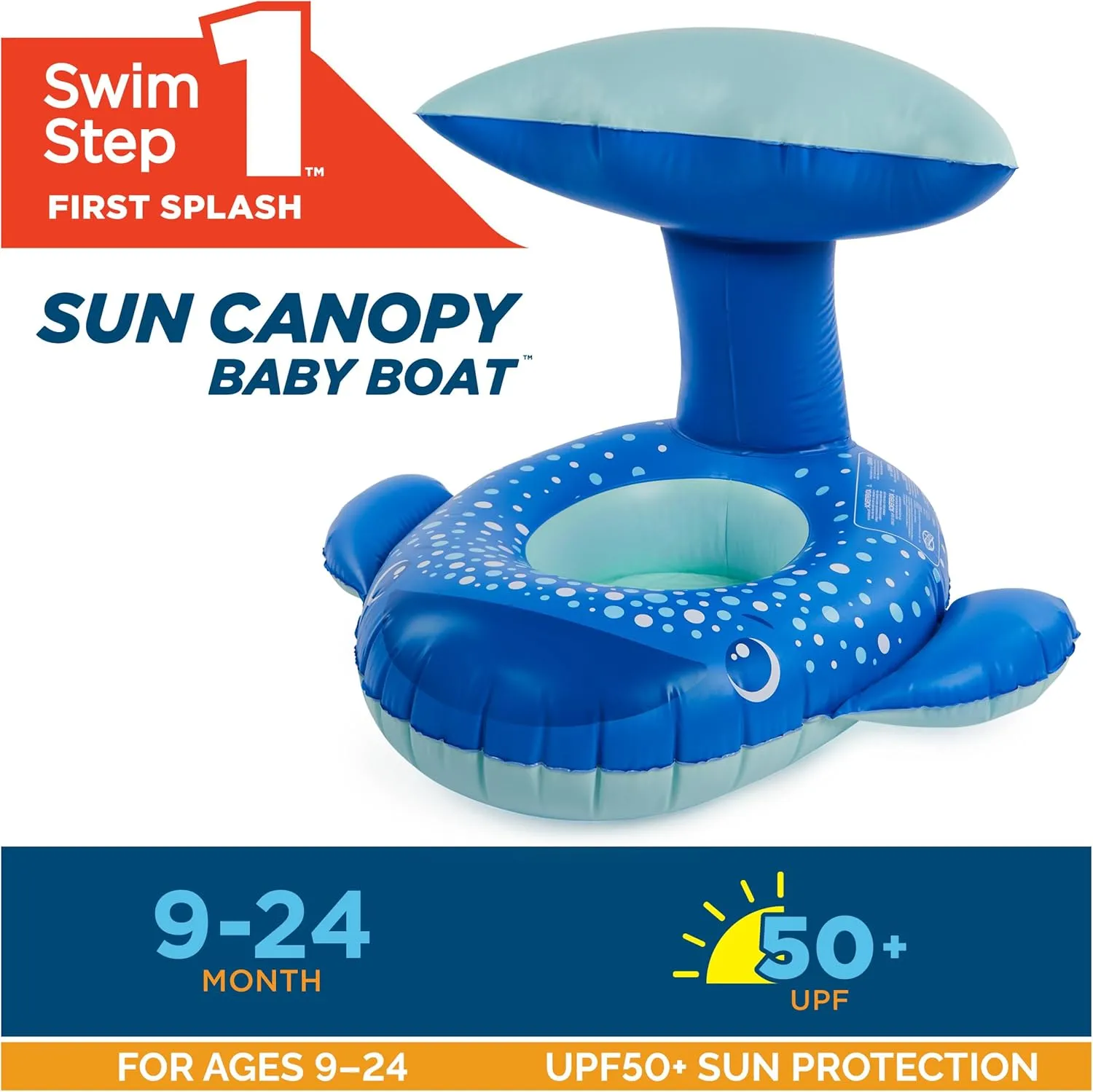 Swimways Sun Canopy Baby Boat, Inflatable Baby Pool Float & Swimming Pool Accessories with Fast Inflation, Whale Toys for Kids Aged 9-24 Months