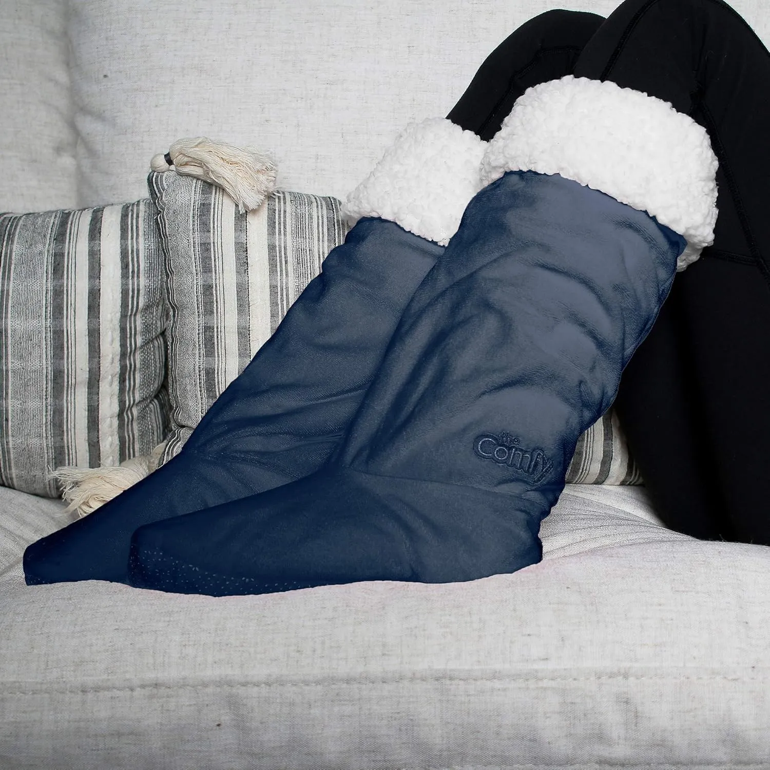 THE COMFY For Your Feet – Soft Sherpa-Lined Slipper Socks As Seen On Shark Tank, Double Layered Non-Skid Sock With Grippers