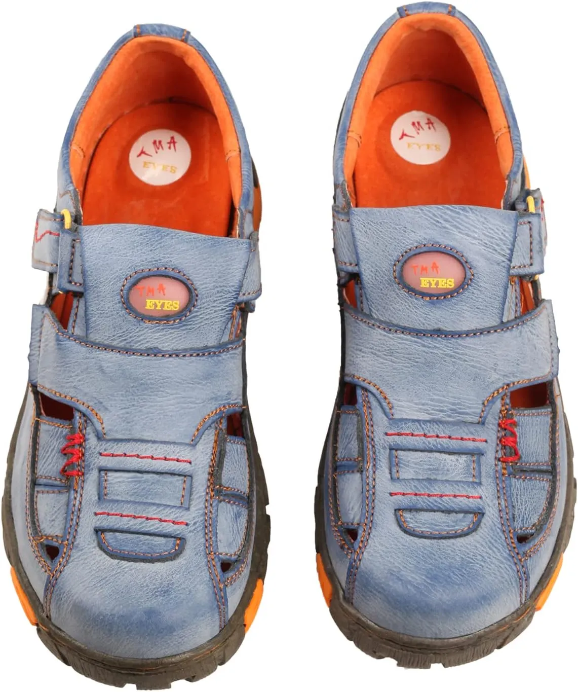 TMA EYES Womens Hand Stitching Leaher Shoes with Hollow Breathable Hook and Loop Slip-on Casual Shoes