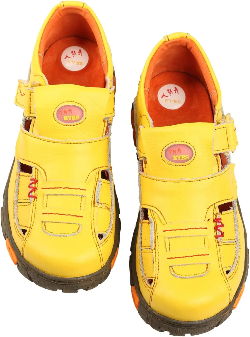 TMA EYES Womens Hand Stitching Leaher Shoes with Hollow Breathable Hook and Loop Slip-on Casual Shoes