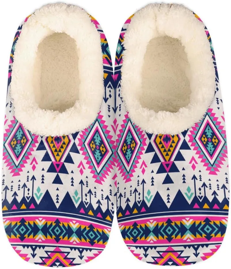Tribe Ethnic Geometric Slippers for Women Slipper Socks Soft Fuzzy House Slippers Shoes for Indoor Bedroom, Winter Cozy Christmas Gifts, Ethnic Pattern