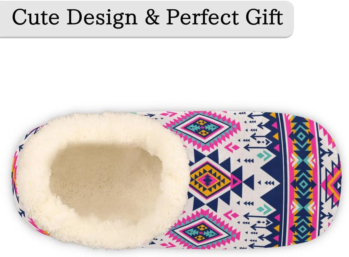 Tribe Ethnic Geometric Slippers for Women Slipper Socks Soft Fuzzy House Slippers Shoes for Indoor Bedroom, Winter Cozy Christmas Gifts, Ethnic Pattern