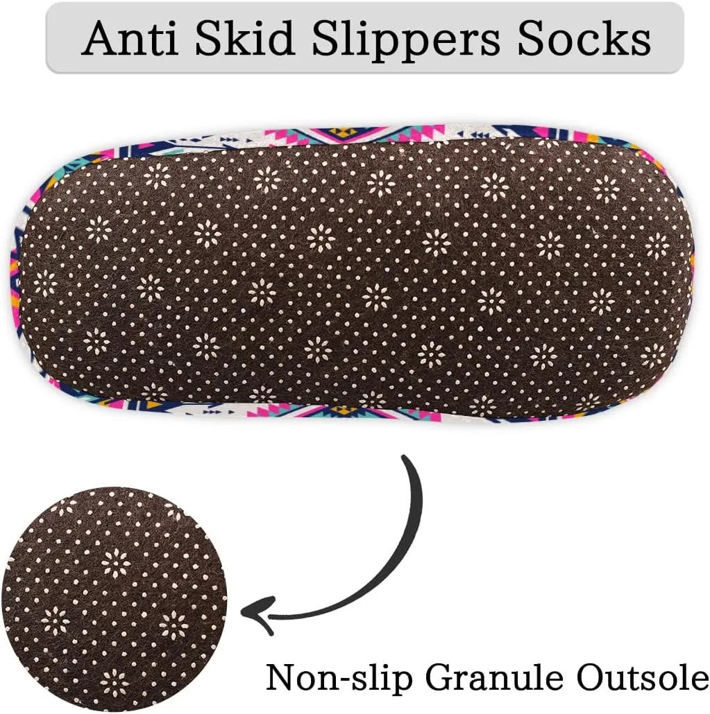 Tribe Ethnic Geometric Slippers for Women Slipper Socks Soft Fuzzy House Slippers Shoes for Indoor Bedroom, Winter Cozy Christmas Gifts, Ethnic Pattern