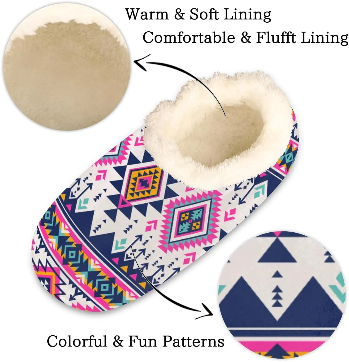 Tribe Ethnic Geometric Slippers for Women Slipper Socks Soft Fuzzy House Slippers Shoes for Indoor Bedroom, Winter Cozy Christmas Gifts, Ethnic Pattern