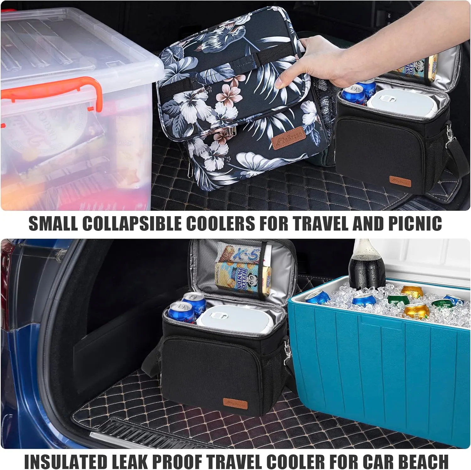 TuErcao Cooler Bag 24 Cans Leakproof Portable Collapsible Soft Cooler Small Ice Chest for Beach Camping Travel Cooler for Car, 15qt Lunch Box Cooler for Men Work Picnic