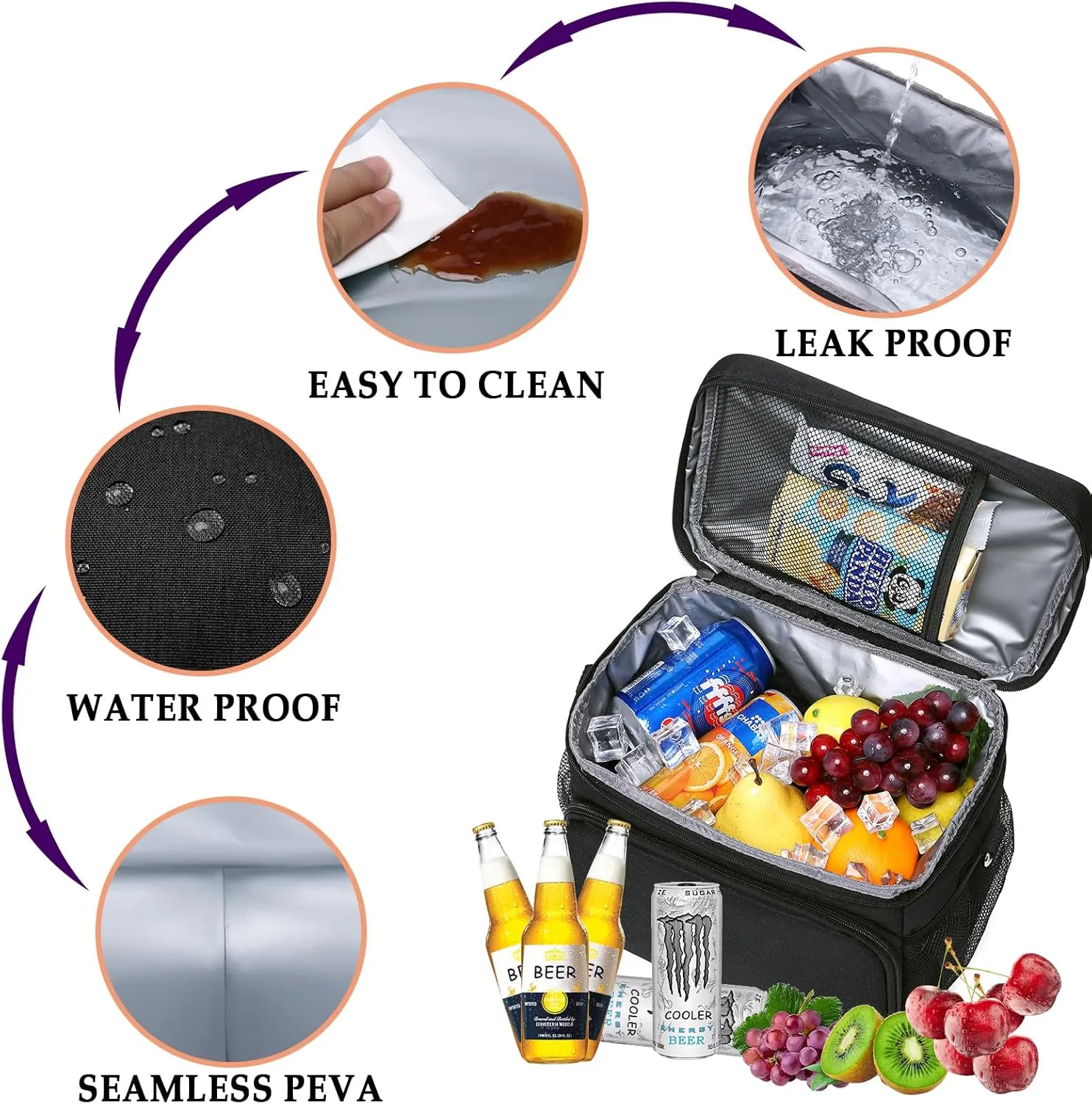 TuErcao Cooler Bag 24 Cans Leakproof Portable Collapsible Soft Cooler Small Ice Chest for Beach Camping Travel Cooler for Car, 15qt Lunch Box Cooler for Men Work Picnic