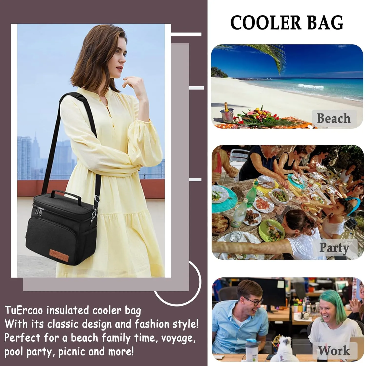 TuErcao Cooler Bag 24 Cans Leakproof Portable Collapsible Soft Cooler Small Ice Chest for Beach Camping Travel Cooler for Car, 15qt Lunch Box Cooler for Men Work Picnic
