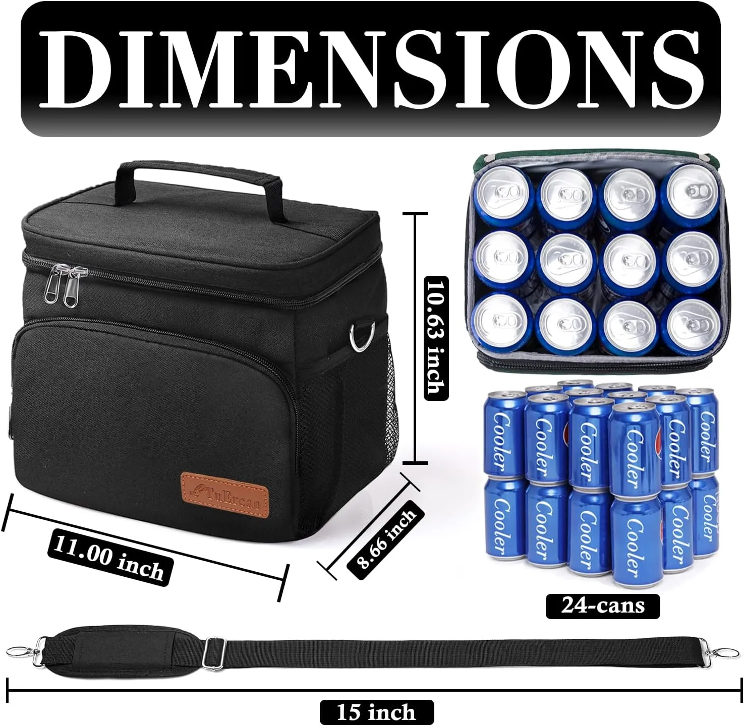 TuErcao Cooler Bag 24 Cans Leakproof Portable Collapsible Soft Cooler Small Ice Chest for Beach Camping Travel Cooler for Car, 15qt Lunch Box Cooler for Men Work Picnic