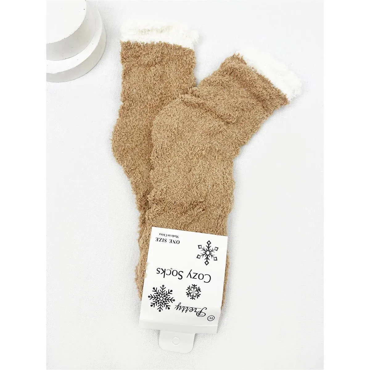 Two Tone Solid Cable Pattern Cozy Warm Socks