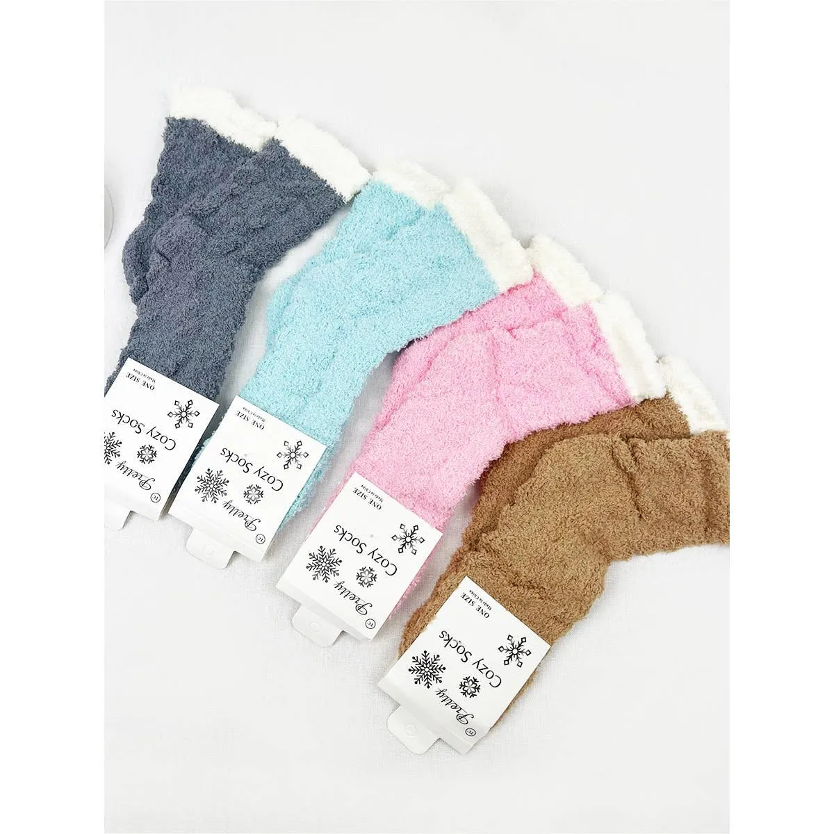 Two Tone Solid Cable Pattern Cozy Warm Socks
