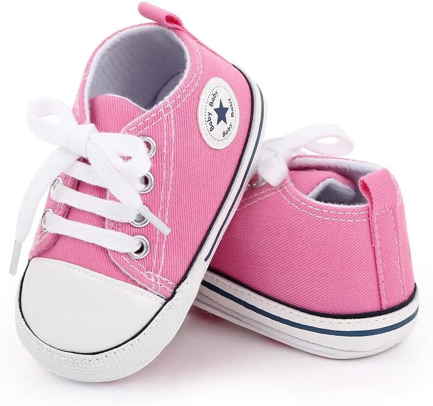Unisex Baby Girls Boys Canvas High-top Shoes, Newborn Infant Anti-Slip Soft Sole Frist Walking Breathable Sneakers