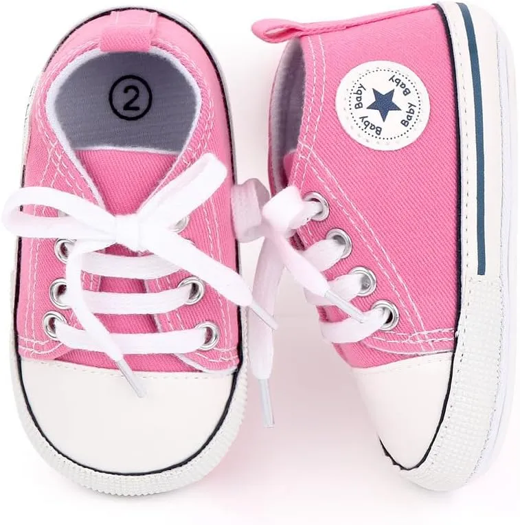 Unisex Baby Girls Boys Canvas High-top Shoes, Newborn Infant Anti-Slip Soft Sole Frist Walking Breathable Sneakers