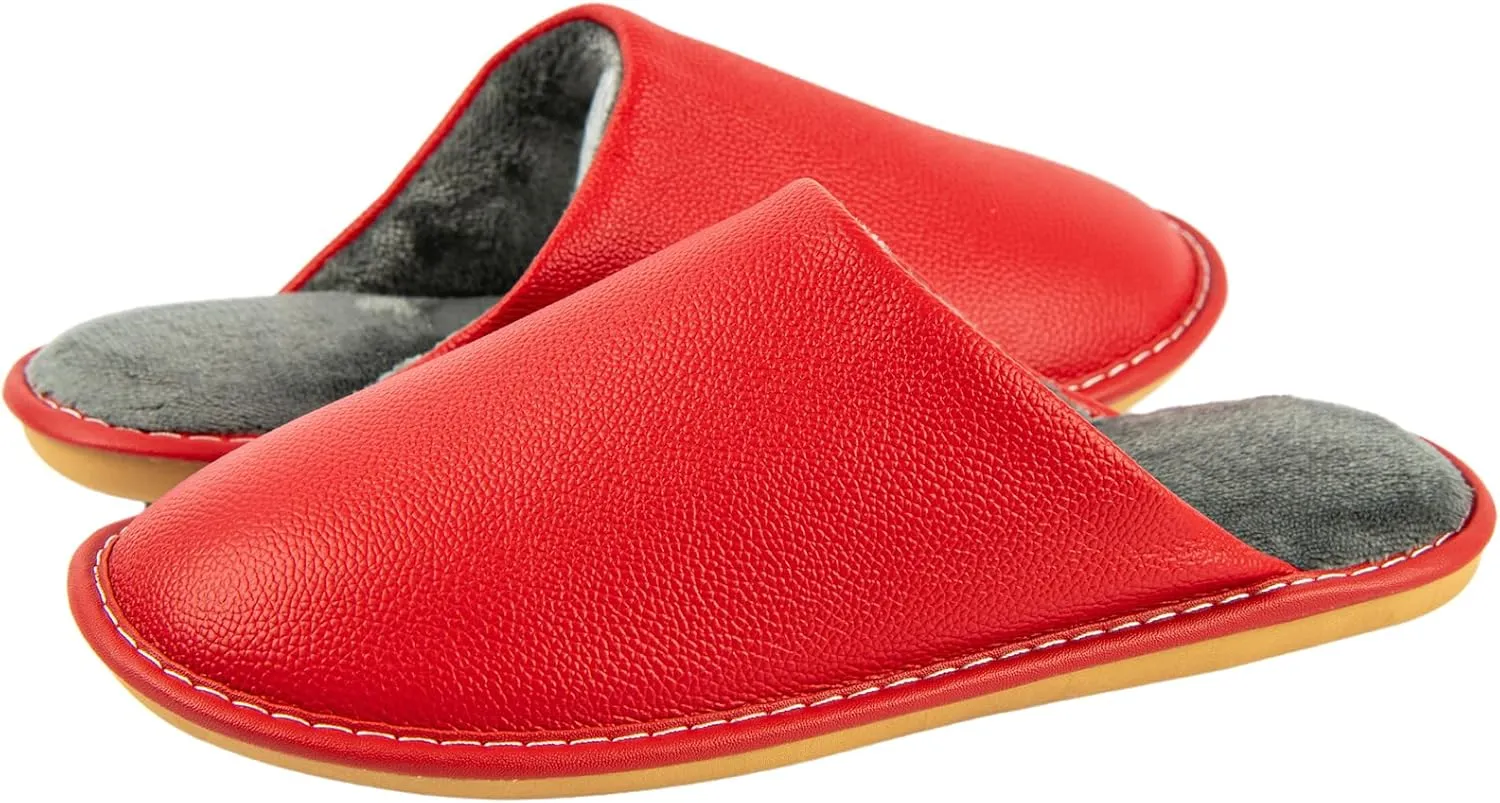 Unisex Genuine Leather House Slippers for Men and Women, Indoor Slip-On Slippers, Non-Slip Sole, Soft Lining, Comfortable and Durable Home Shoes