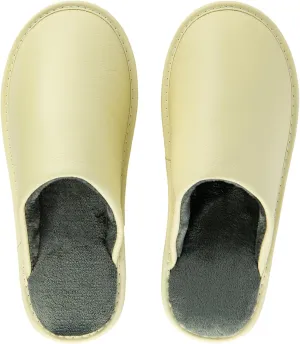 Unisex House Slippers, Genuine Leather Solid Color Minimalist Indoor Slippers, Soft Warm Flannel Lining, Lightweight Comfortable Flexible Anti-Slip Rubber Sole