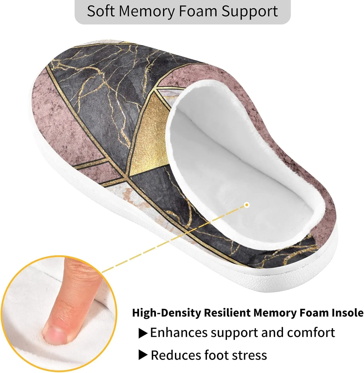 Unisex Memory Foam House Slippers Non-Skid Soft Warm Sole Coral Fleece Slip-on Closed Toe Hand Free Shoes for Bedroom Travel 6-17