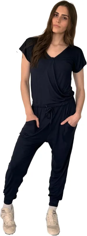 USBD V-neck Jumpsuits for Women Elegant Elastic Waist Stretchy Jumpsuit One-Piece Long Romper