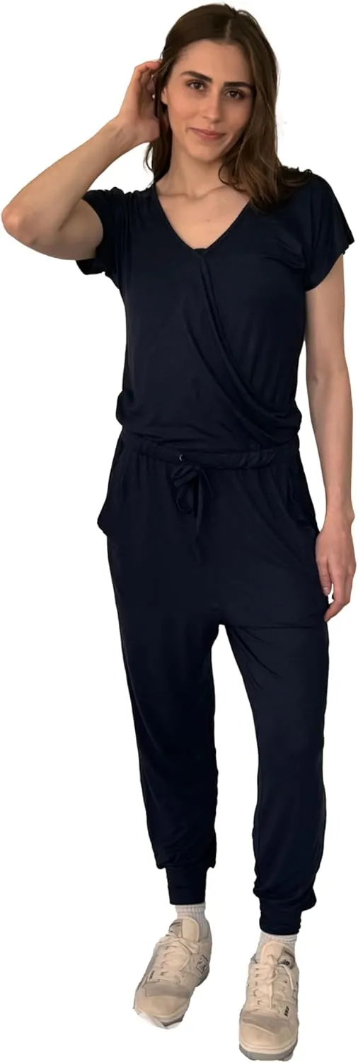 USBD V-neck Jumpsuits for Women Elegant Elastic Waist Stretchy Jumpsuit One-Piece Long Romper