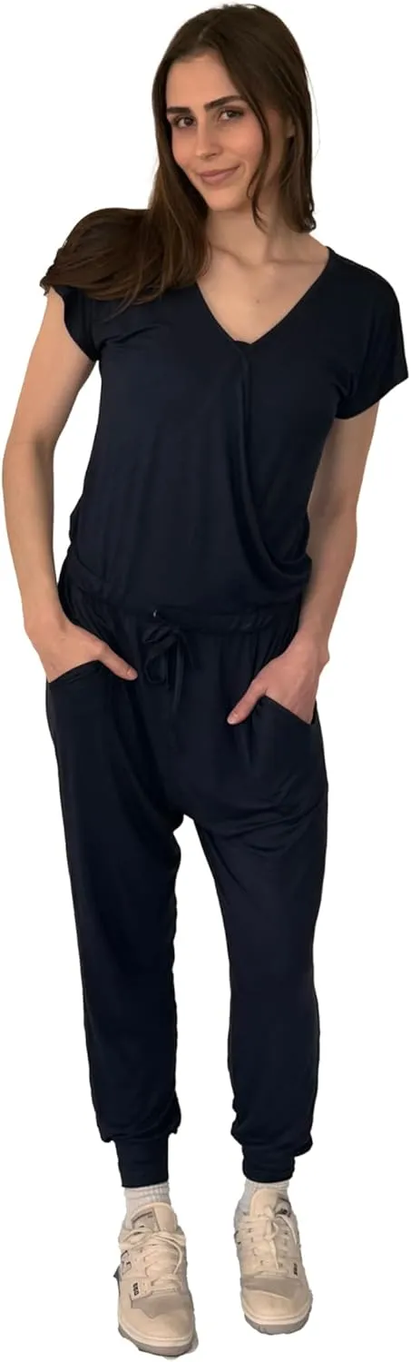 USBD V-neck Jumpsuits for Women Elegant Elastic Waist Stretchy Jumpsuit One-Piece Long Romper