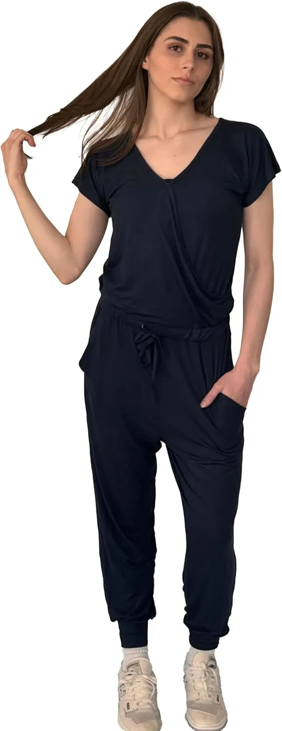 USBD V-neck Jumpsuits for Women Elegant Elastic Waist Stretchy Jumpsuit One-Piece Long Romper