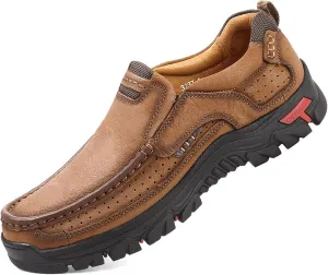 Venshine Mens Walking Shoes Leather Lightweight Breathable Casual Slip On Loafers