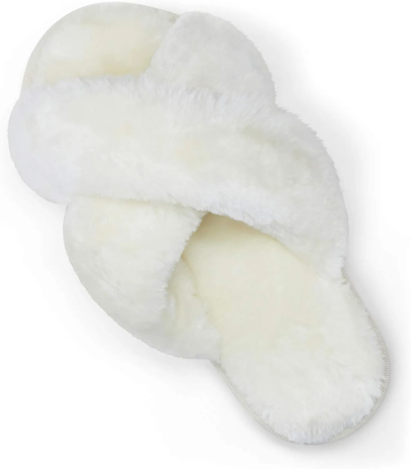 Vepose Women's 801 Cross Band Slippers, Soft Plush Furry Open Toe Fur Slides, Fuzzy Fluffy Slip on House Shoes Indoor Outdoor Slippers