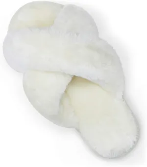 Vepose Women's 801 Cross Band Slippers, Soft Plush Furry Open Toe Fur Slides, Fuzzy Fluffy Slip on House Shoes Indoor Outdoor Slippers