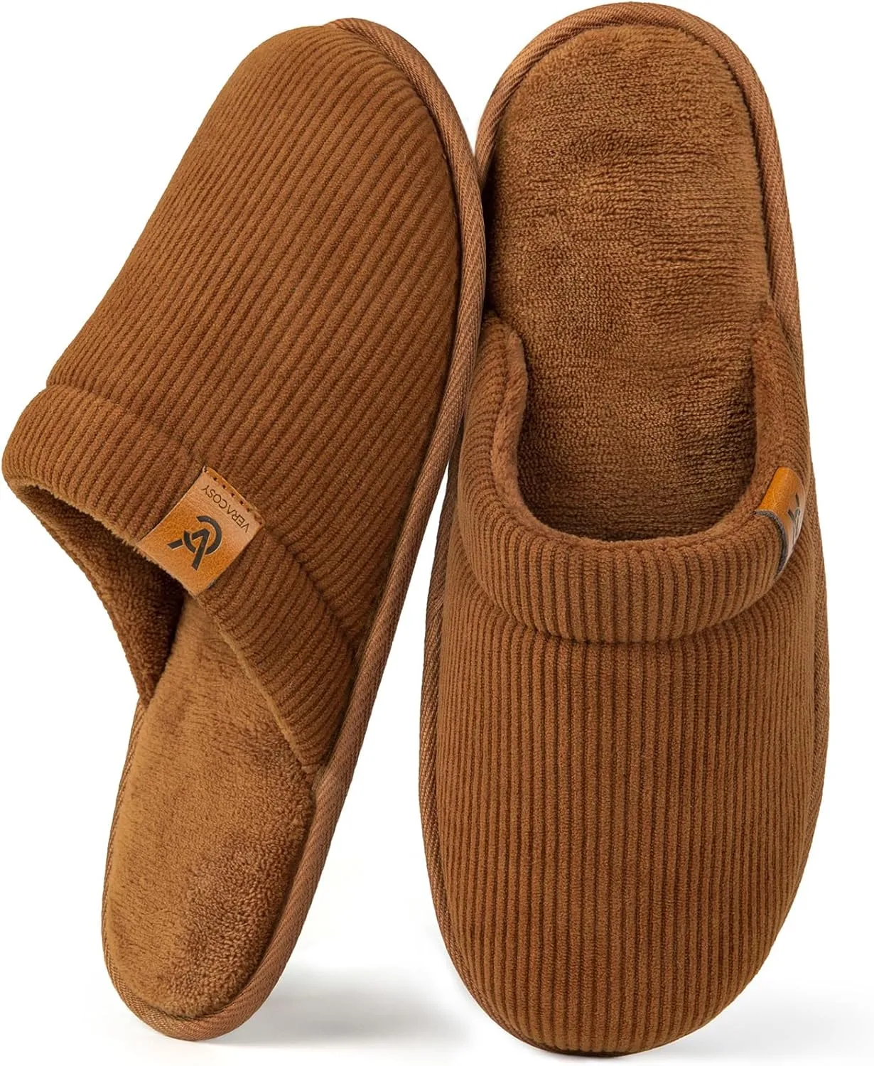 VeraCosy Men's Corduroy Scuff Slippers Soft Comfy Memory Foam Non-slip Indoor House Shoes