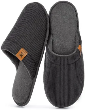 VeraCosy Men's Corduroy Scuff Slippers Soft Comfy Memory Foam Non-slip Indoor House Shoes