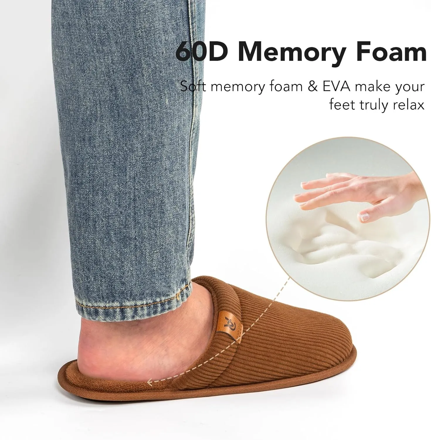 VeraCosy Men's Corduroy Scuff Slippers Soft Comfy Memory Foam Non-slip Indoor House Shoes