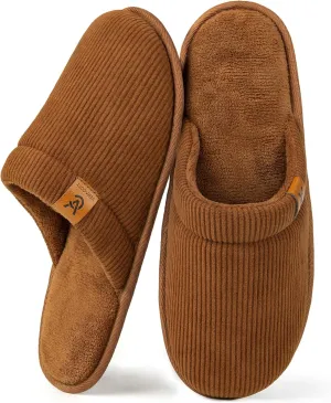 VeraCosy Men's Corduroy Scuff Slippers Soft Comfy Memory Foam Non-slip Indoor House Shoes