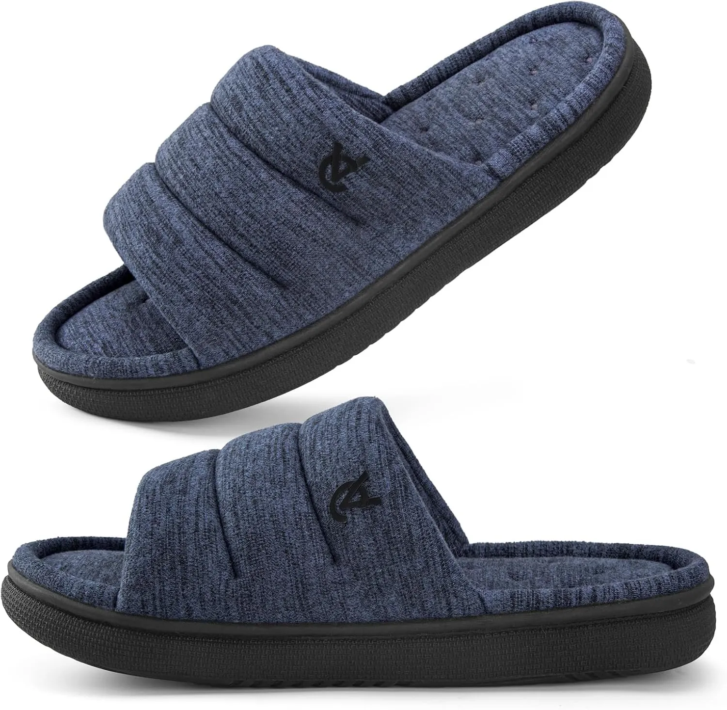 VeraCosy Mens Open-Toe Slippers Memory Foam Indoor Outdoor House Shoes