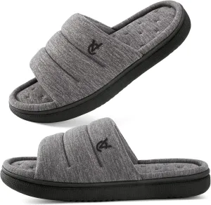 VeraCosy Mens Open-Toe Slippers Memory Foam Indoor Outdoor House Shoes