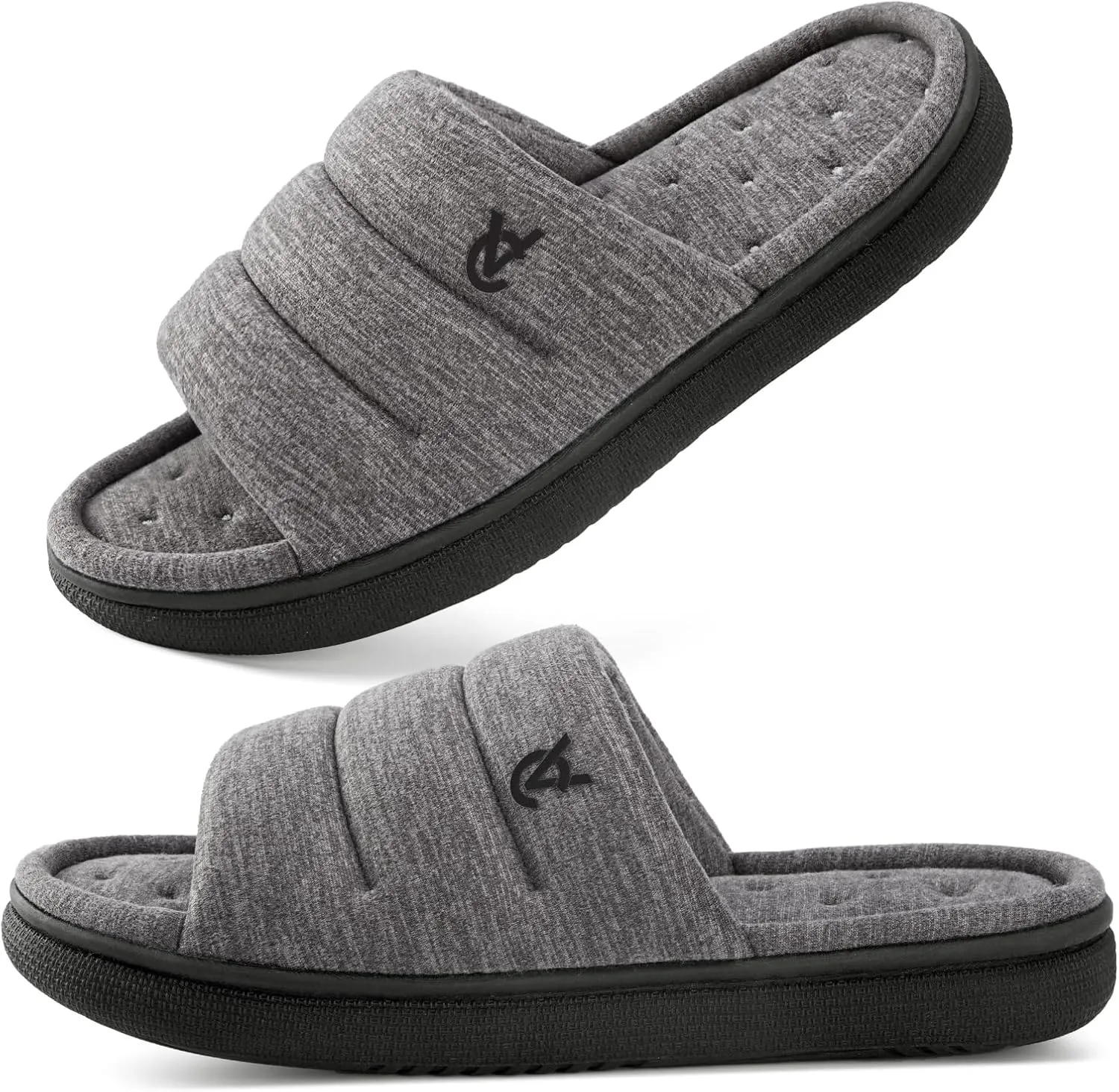 VeraCosy Mens Open-Toe Slippers Memory Foam Indoor Outdoor House Shoes