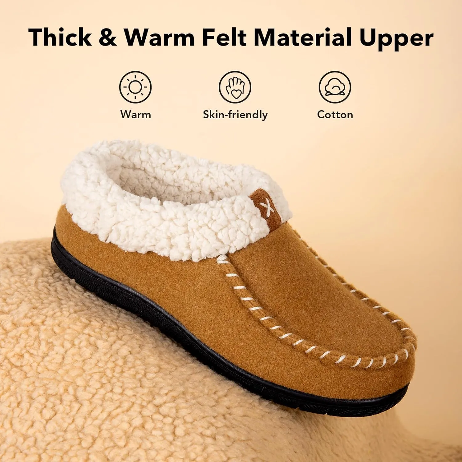 VeraCosy Women's Moccasin Slippers Warm Comfy Wool-felt Memory Foam Indoor House Shoes
