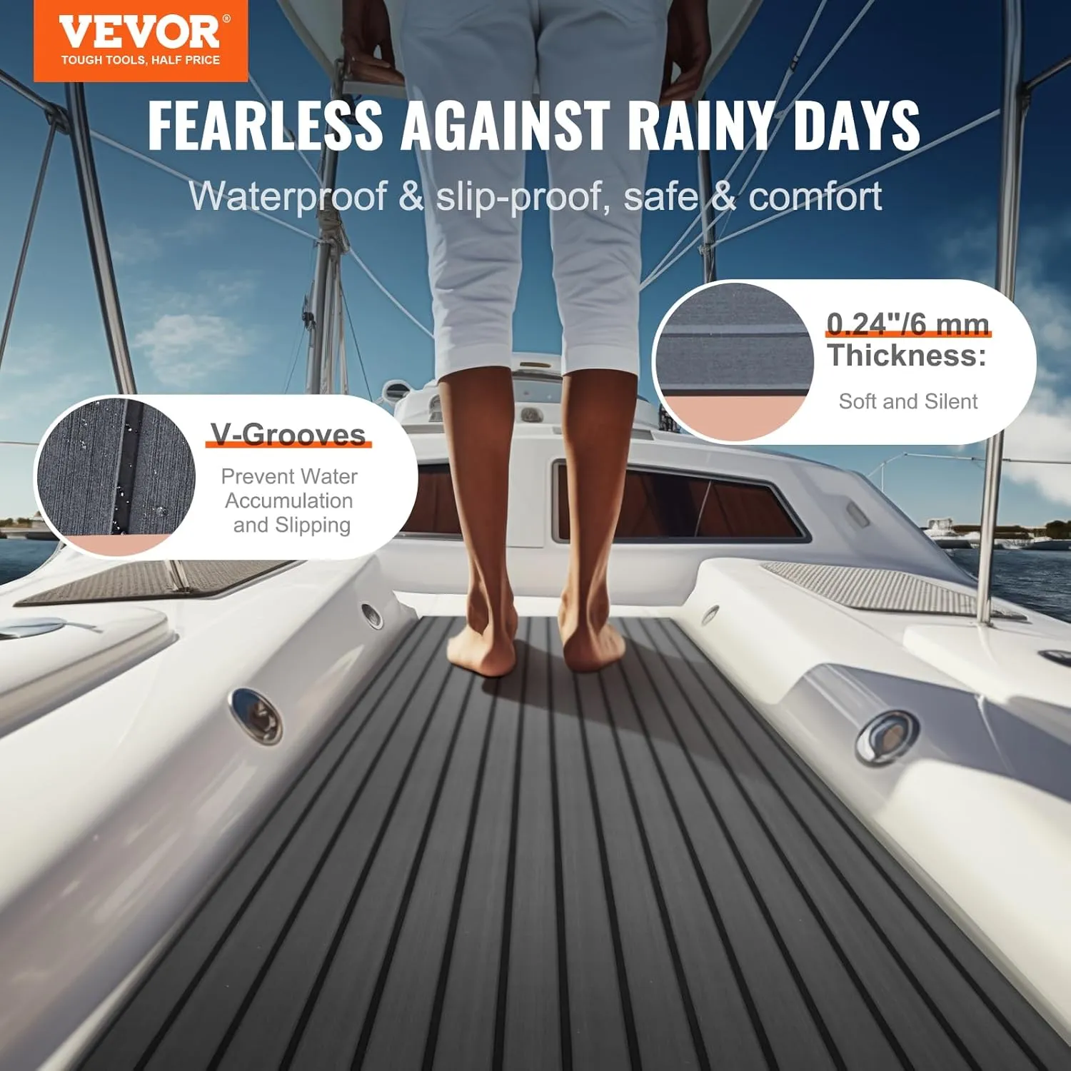 VEVOR Boat Flooring - EVA Foam Decking, Non-Slip Self-Adhesive, Marine Carpet for Yacht, Pontoon, Kayak