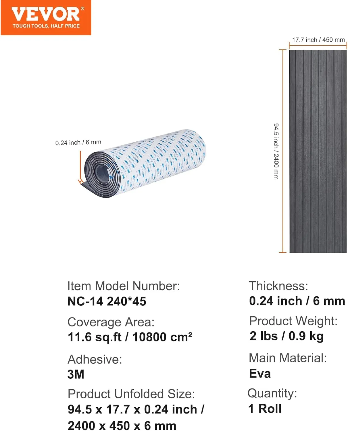 VEVOR Boat Flooring - EVA Foam Decking, Non-Slip Self-Adhesive, Marine Carpet for Yacht, Pontoon, Kayak