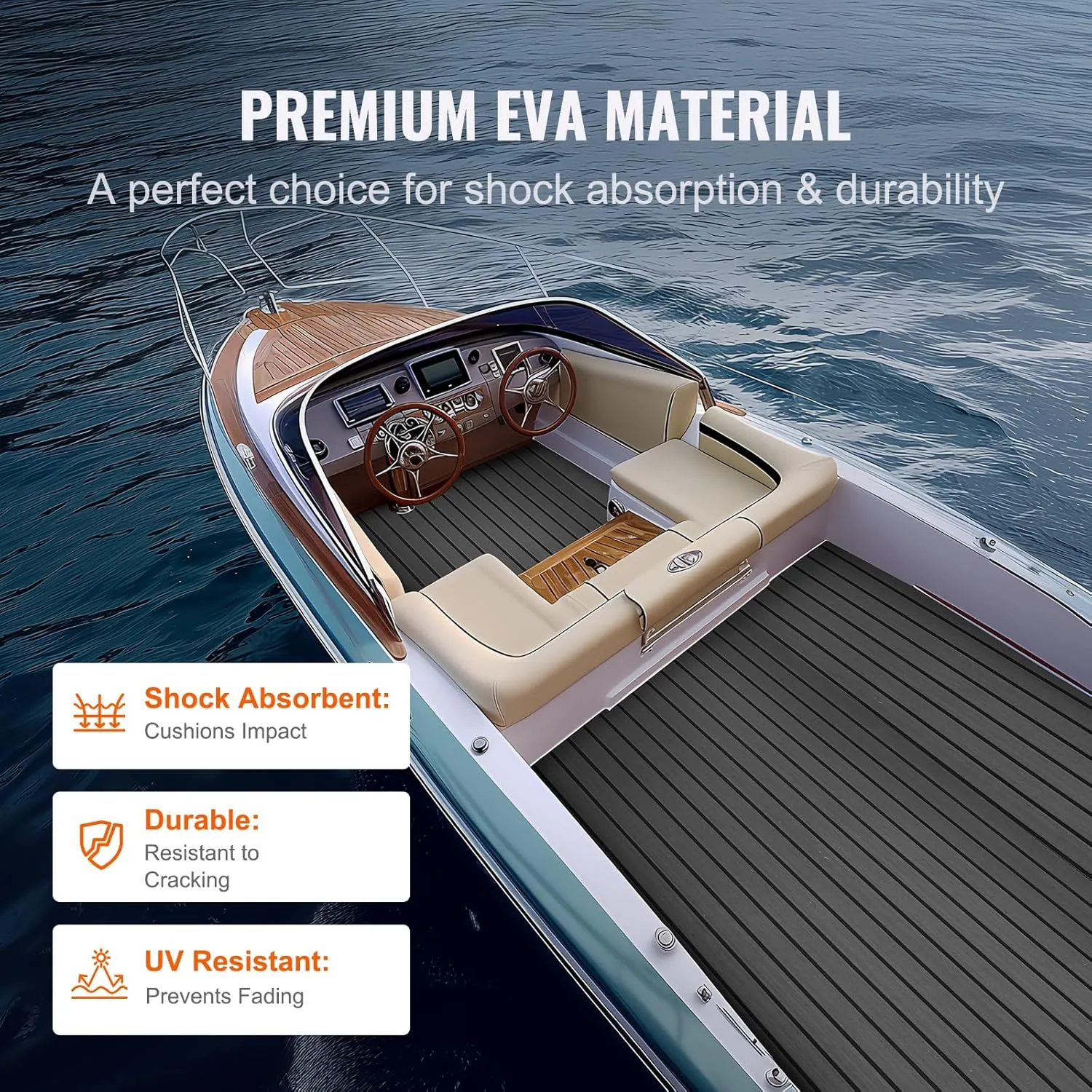 VEVOR Boat Flooring - EVA Foam Decking, Non-Slip Self-Adhesive, Marine Carpet for Yacht, Pontoon, Kayak