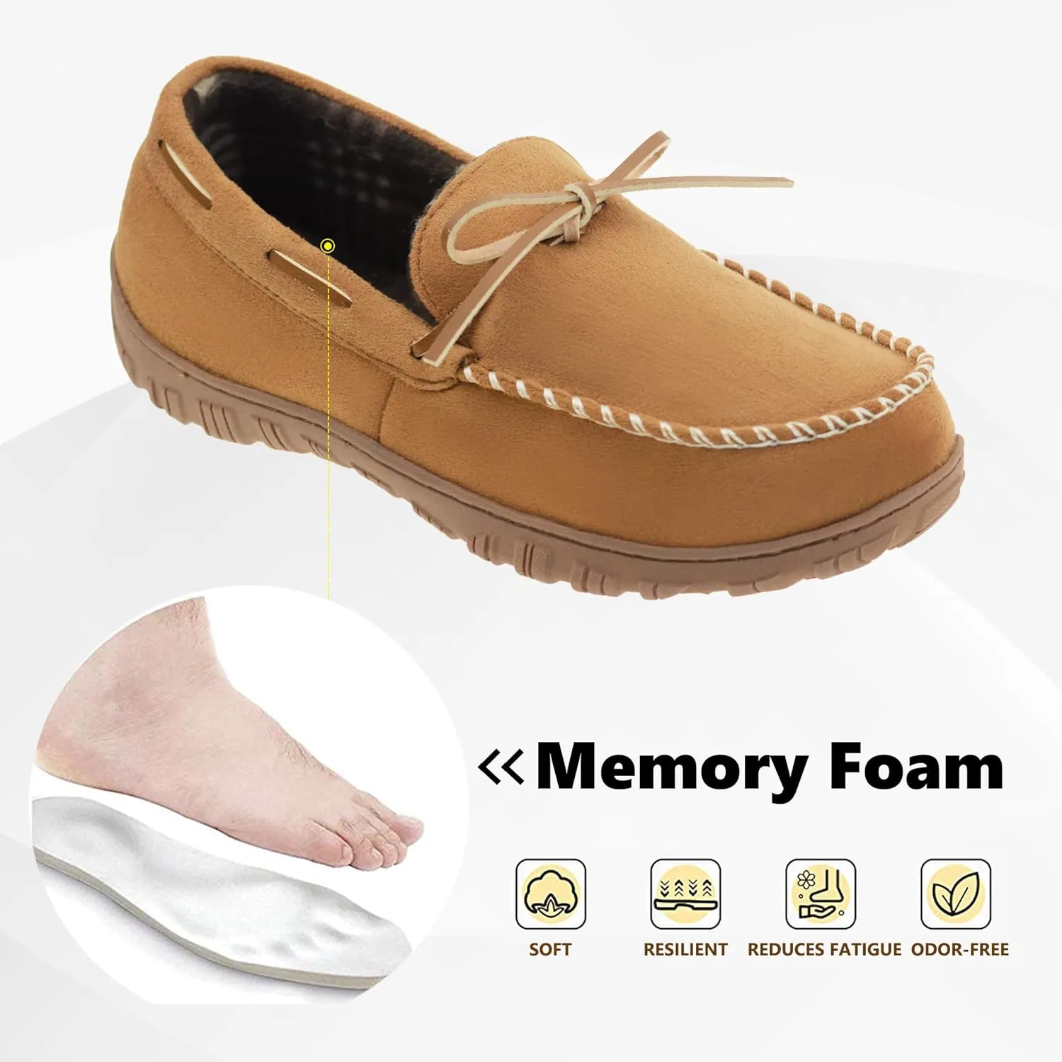 VLLy Mens Moccasion Slippers Breathable Memory Foam House Slippers Indoor/Outdoor House Shoes