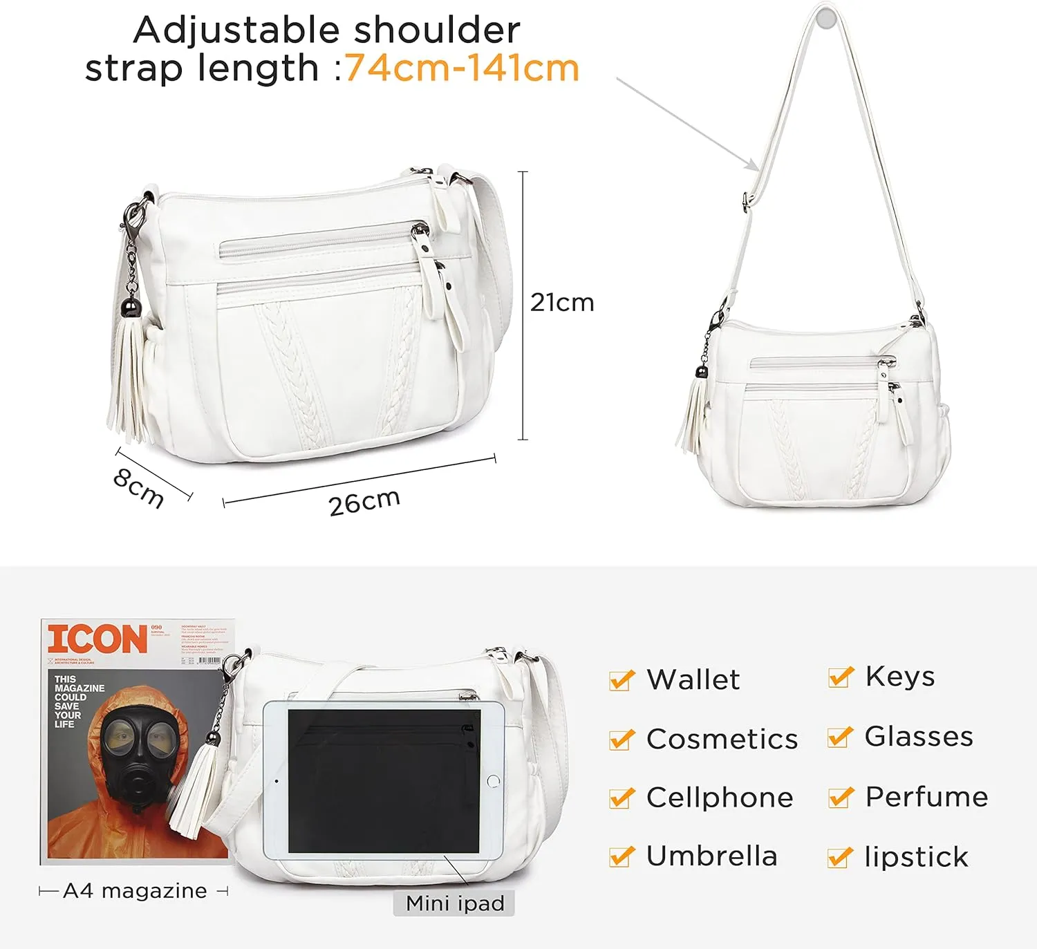 VOLGANIK ROCK Crossbody Bag for Women with Tassel Ladies Soft PU leather Purses and Handbag Pocketbooks