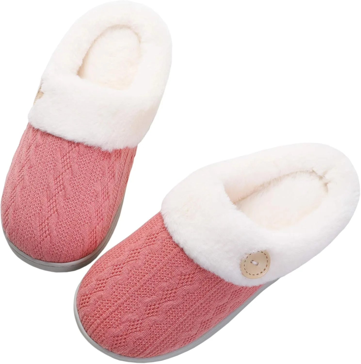 Vonluxe Women's Fuzzy House Slippers Comfy Memory Foam Bedroom Slippers Warm Slip On Light Shoes Outdoor Indoor Faux Fur Lined