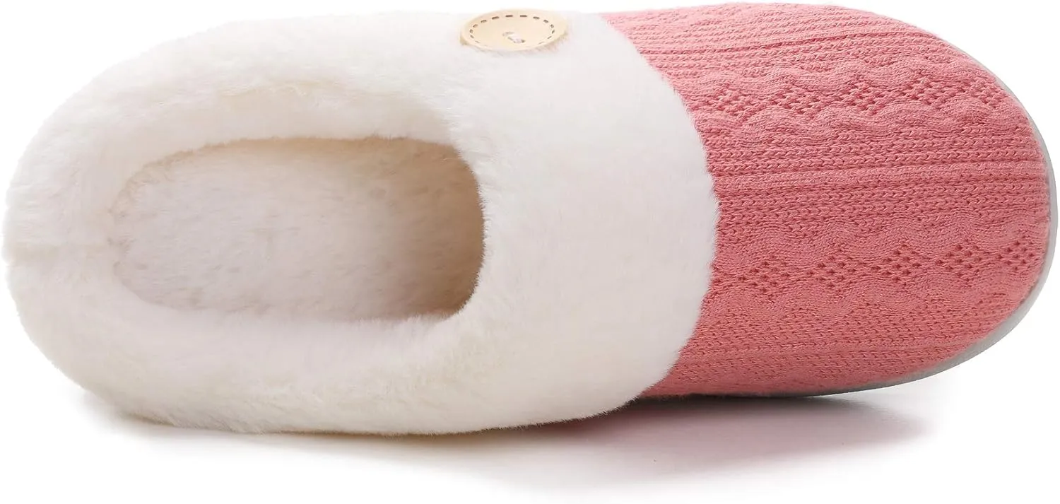 Vonluxe Women's Fuzzy House Slippers Comfy Memory Foam Bedroom Slippers Warm Slip On Light Shoes Outdoor Indoor Faux Fur Lined
